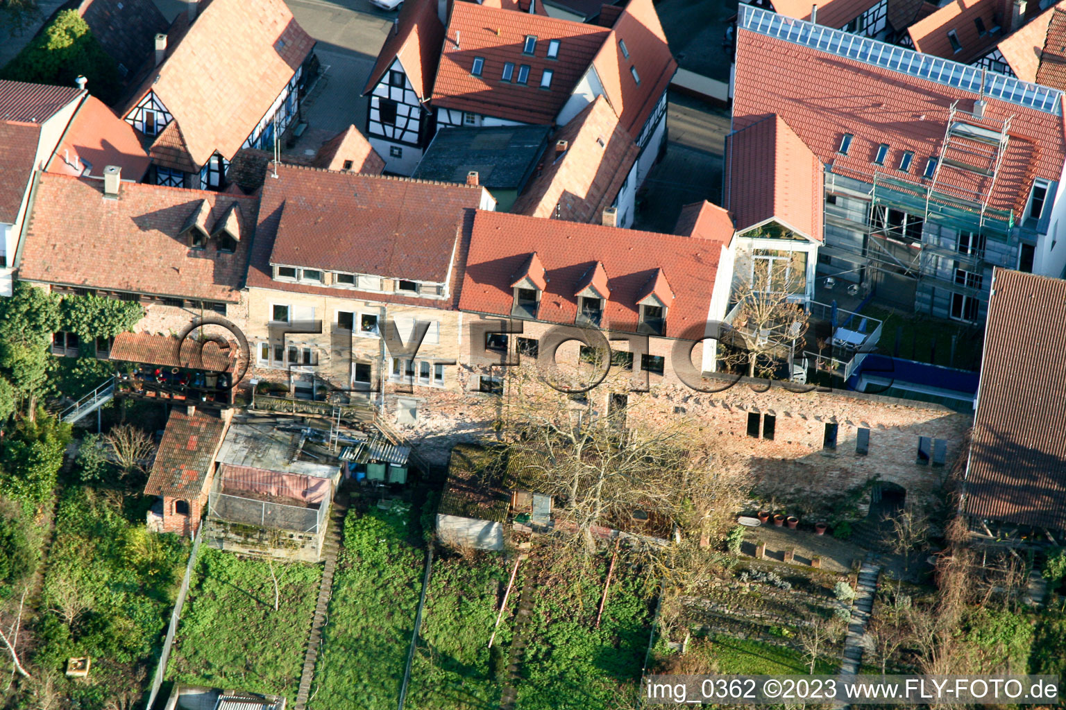 Ludwigstr in Jockgrim in the state Rhineland-Palatinate, Germany from a drone