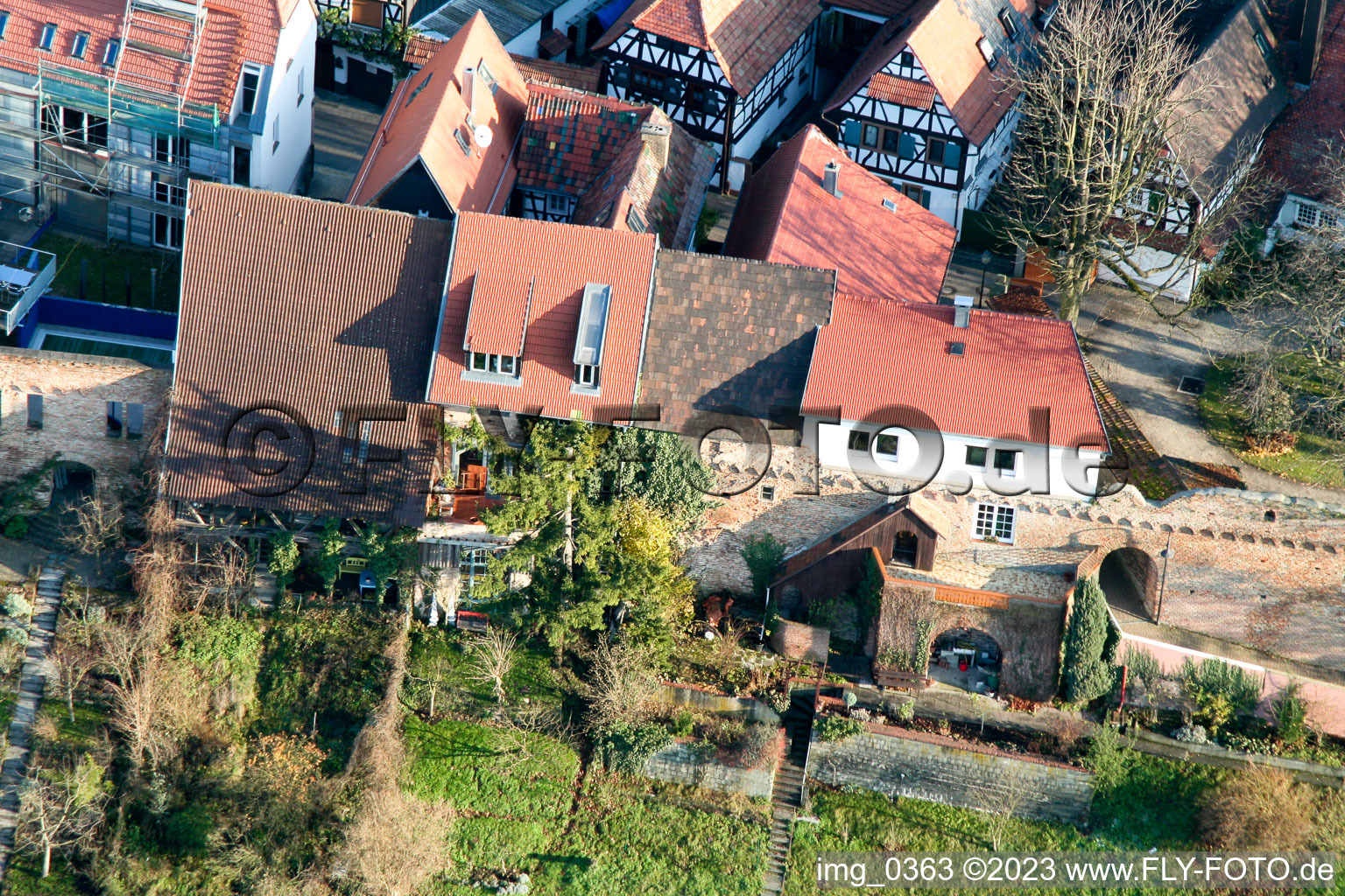 Ludwigstr in Jockgrim in the state Rhineland-Palatinate, Germany seen from a drone