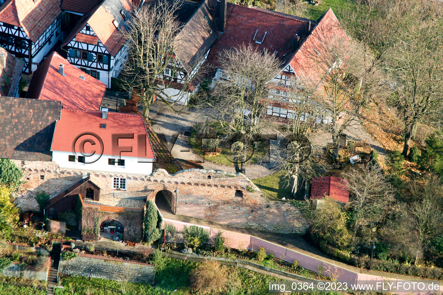 Aerial view of Ludwigstr in Jockgrim in the state Rhineland-Palatinate, Germany