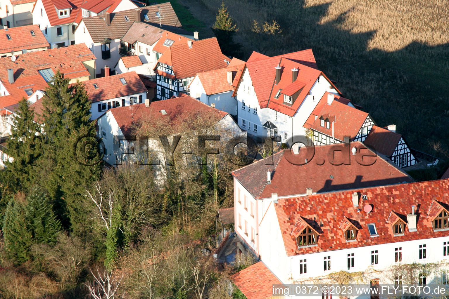 Ludwigstr in Jockgrim in the state Rhineland-Palatinate, Germany seen from above