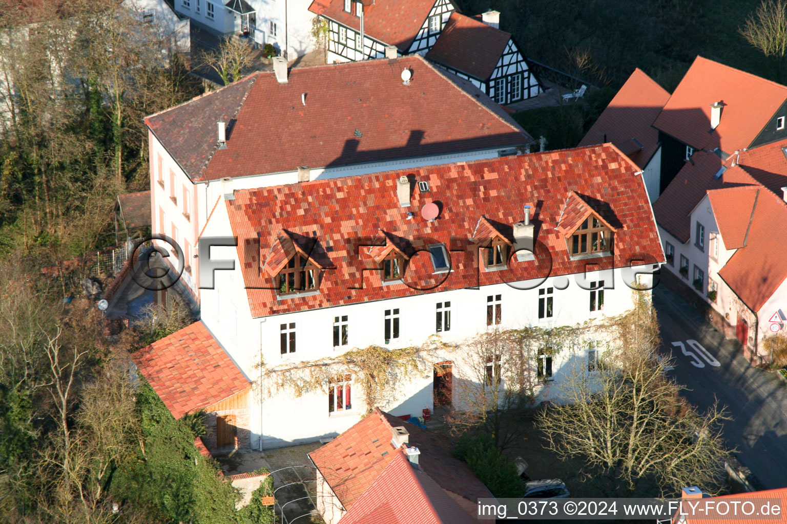 Ludwigstr in Jockgrim in the state Rhineland-Palatinate, Germany from the plane