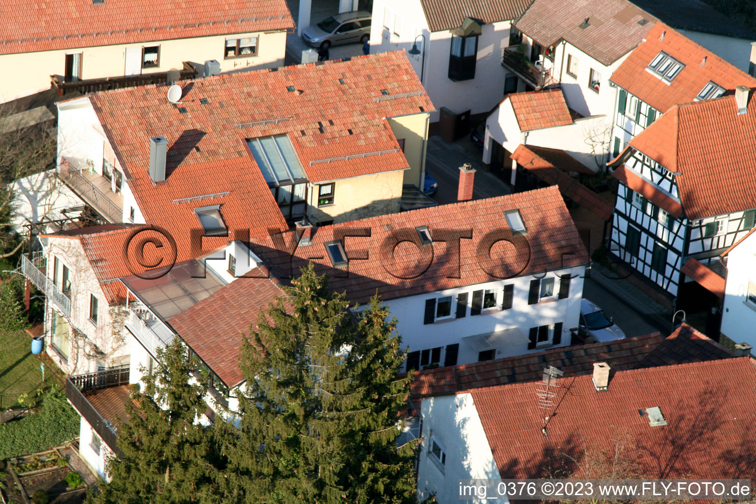 Ludwigstr in Jockgrim in the state Rhineland-Palatinate, Germany viewn from the air