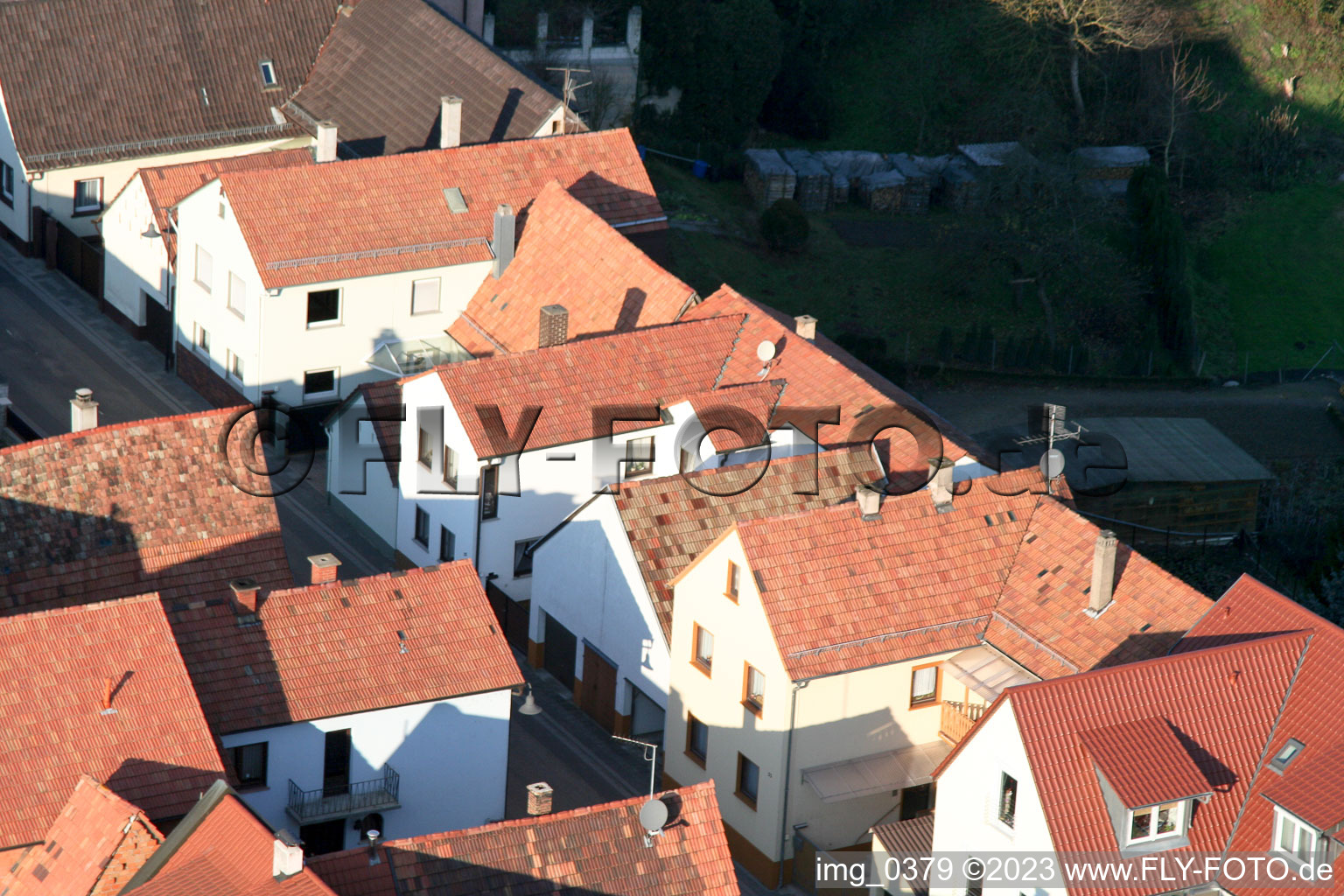 Drone recording of Ludwigstr in Jockgrim in the state Rhineland-Palatinate, Germany