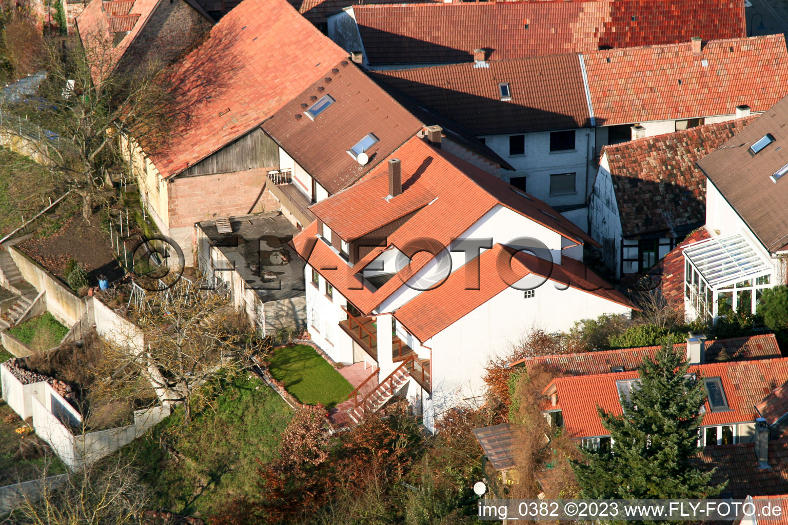 Ludwigstr in Jockgrim in the state Rhineland-Palatinate, Germany from a drone