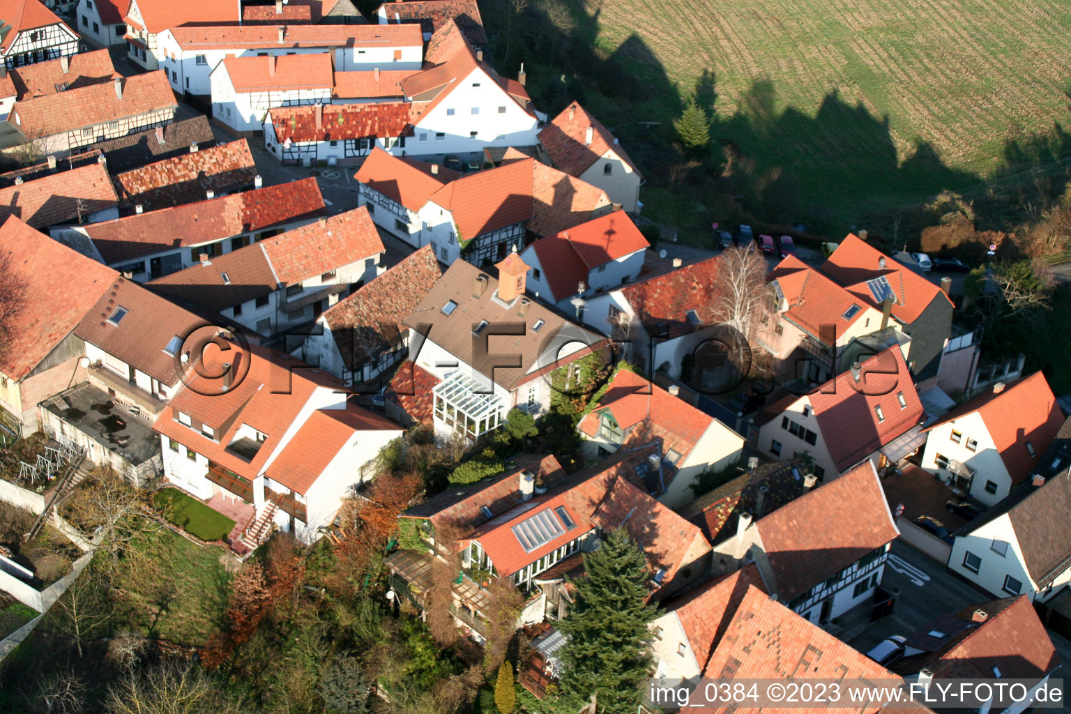 Ludwigstr in Jockgrim in the state Rhineland-Palatinate, Germany seen from a drone