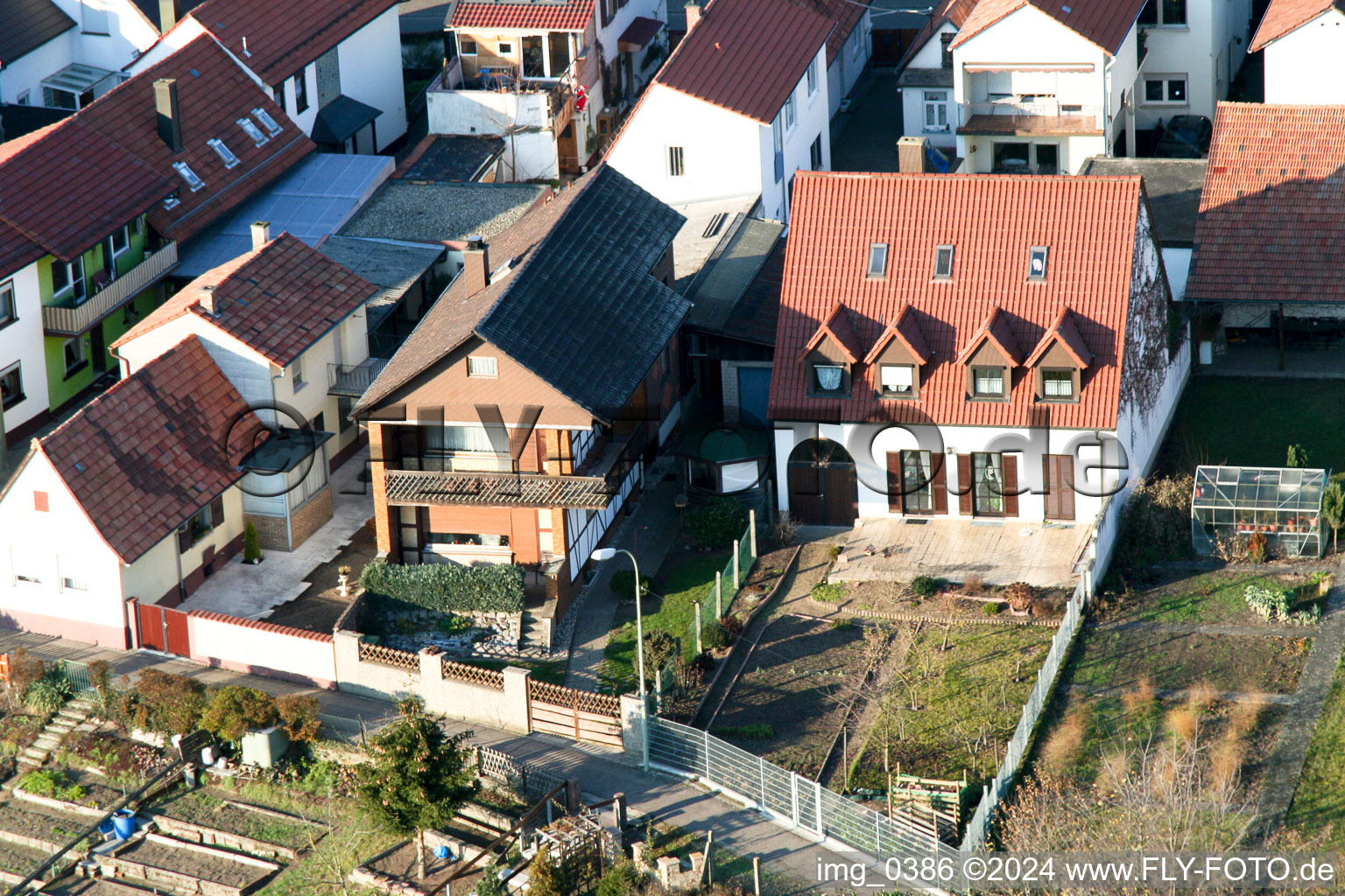 Aerial view of Bahnhofstr in Jockgrim in the state Rhineland-Palatinate, Germany