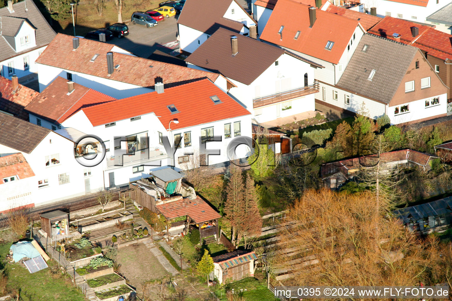 Bahnhofstr in Jockgrim in the state Rhineland-Palatinate, Germany from the plane