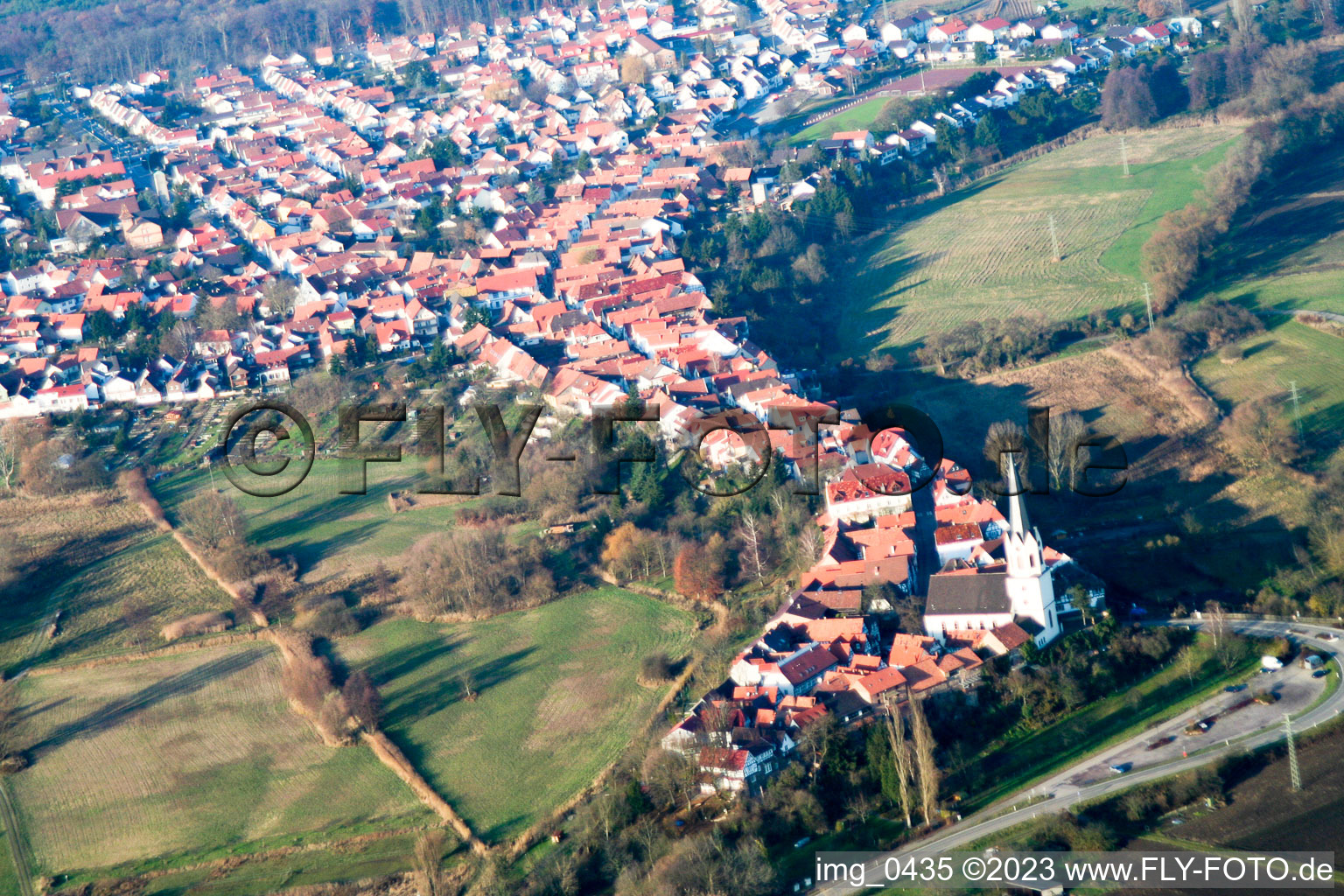 From the south in Jockgrim in the state Rhineland-Palatinate, Germany