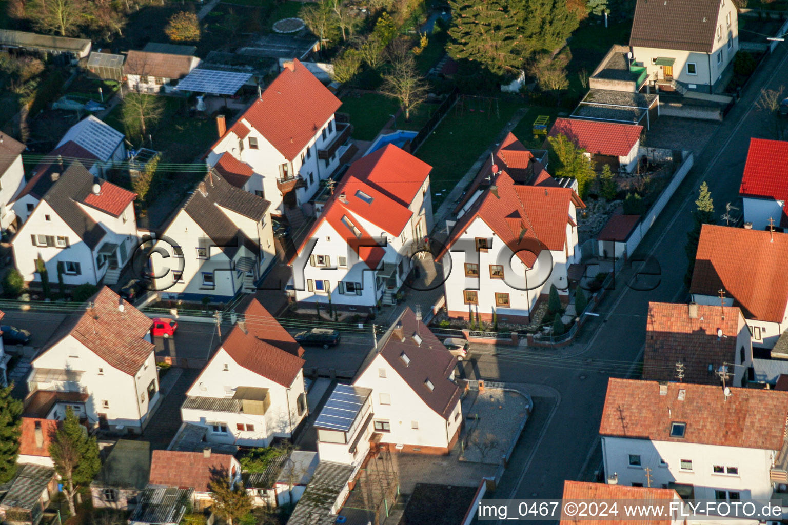 Aerial view of Waldstr in Kandel in the state Rhineland-Palatinate, Germany