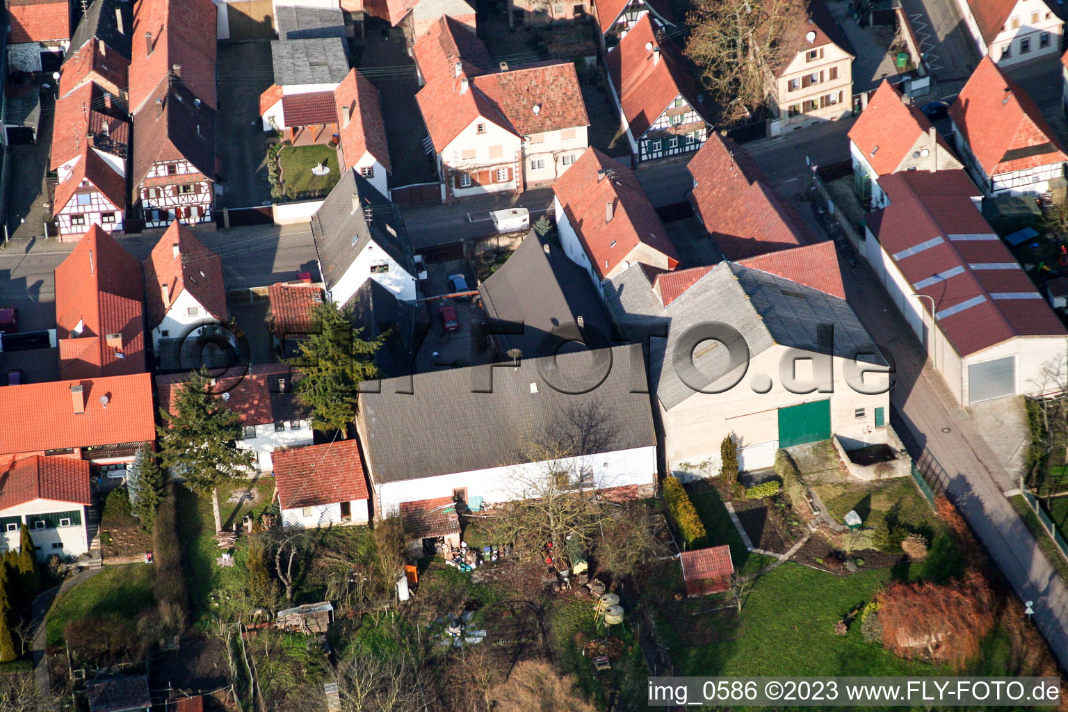 Aerial view of Bachweg in Freckenfeld in the state Rhineland-Palatinate, Germany