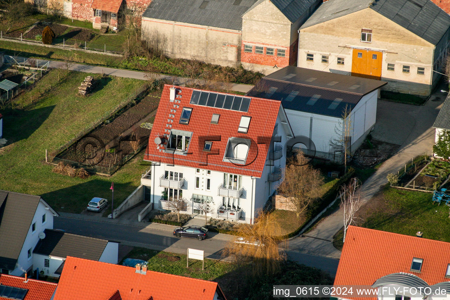 Aerial view of At the slipway in Freckenfeld in the state Rhineland-Palatinate, Germany