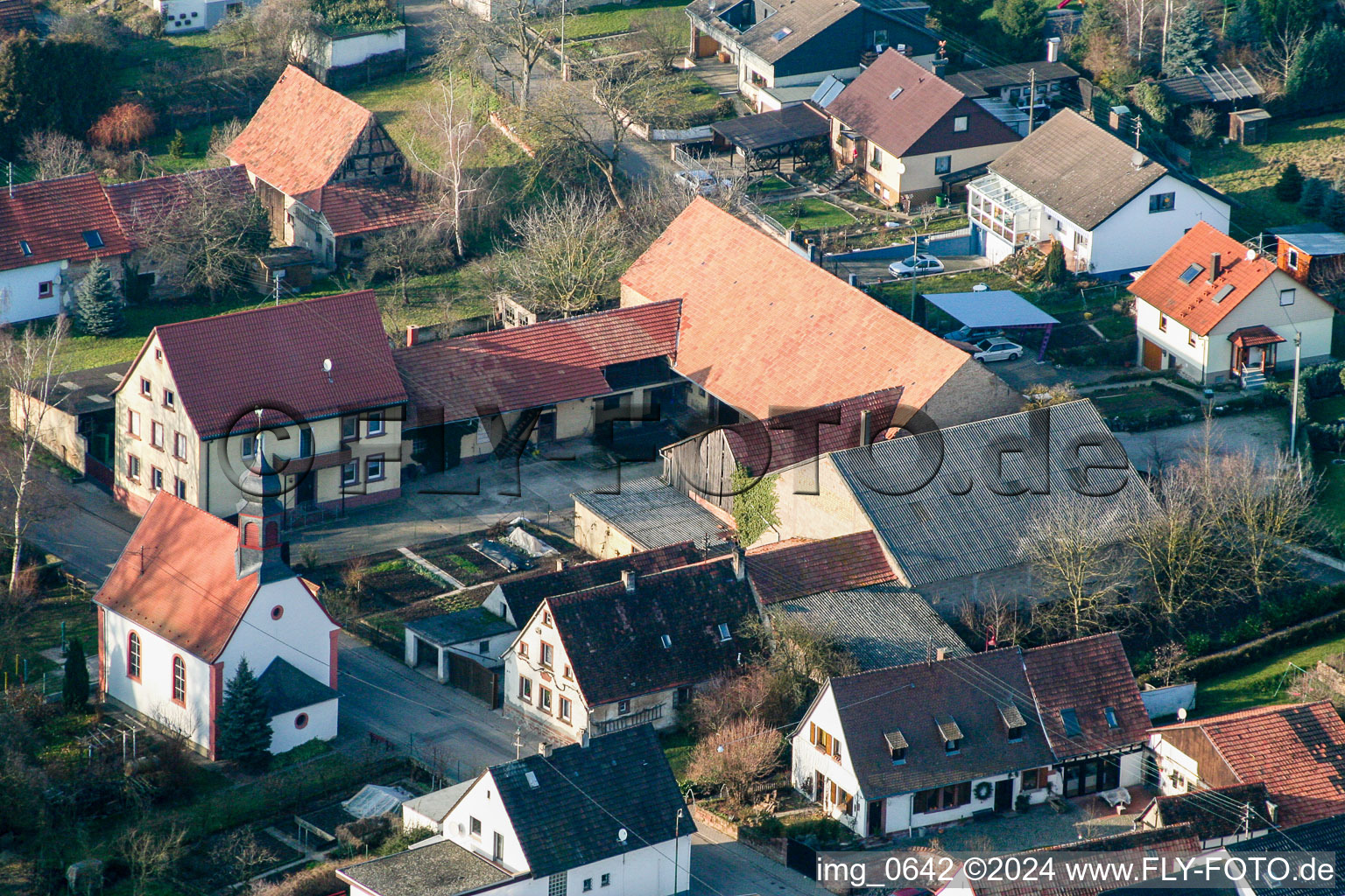 Aerial view of Main Street in Dierbach in the state Rhineland-Palatinate, Germany