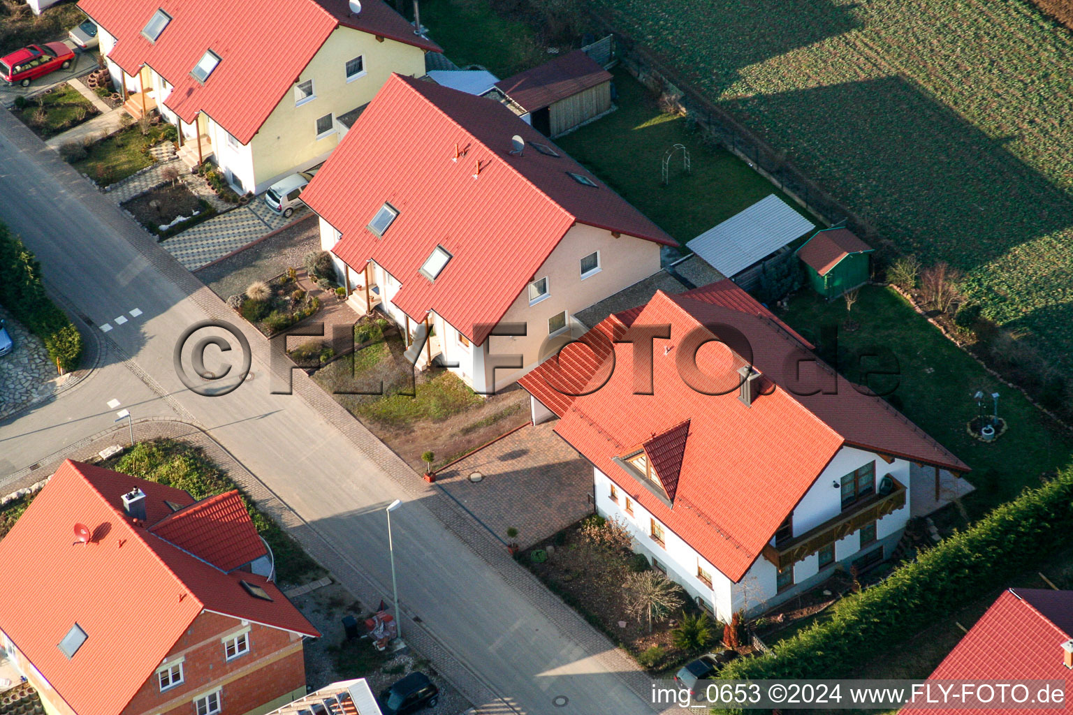 New development area in Dierbach in the state Rhineland-Palatinate, Germany seen from above