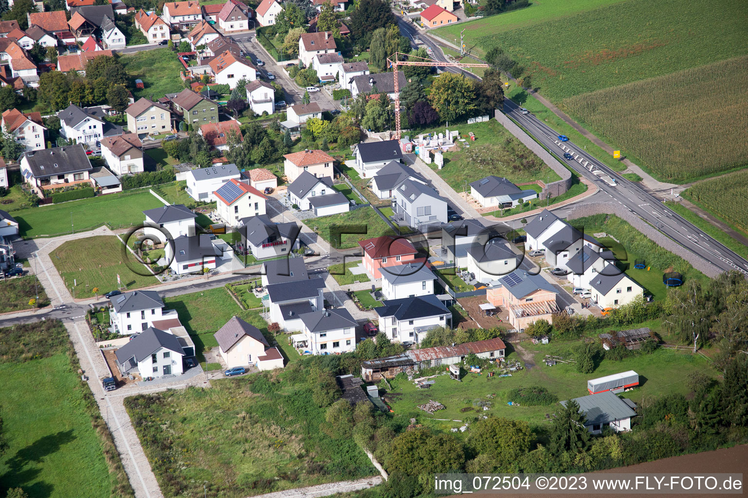 New development area west in Minfeld in the state Rhineland-Palatinate, Germany