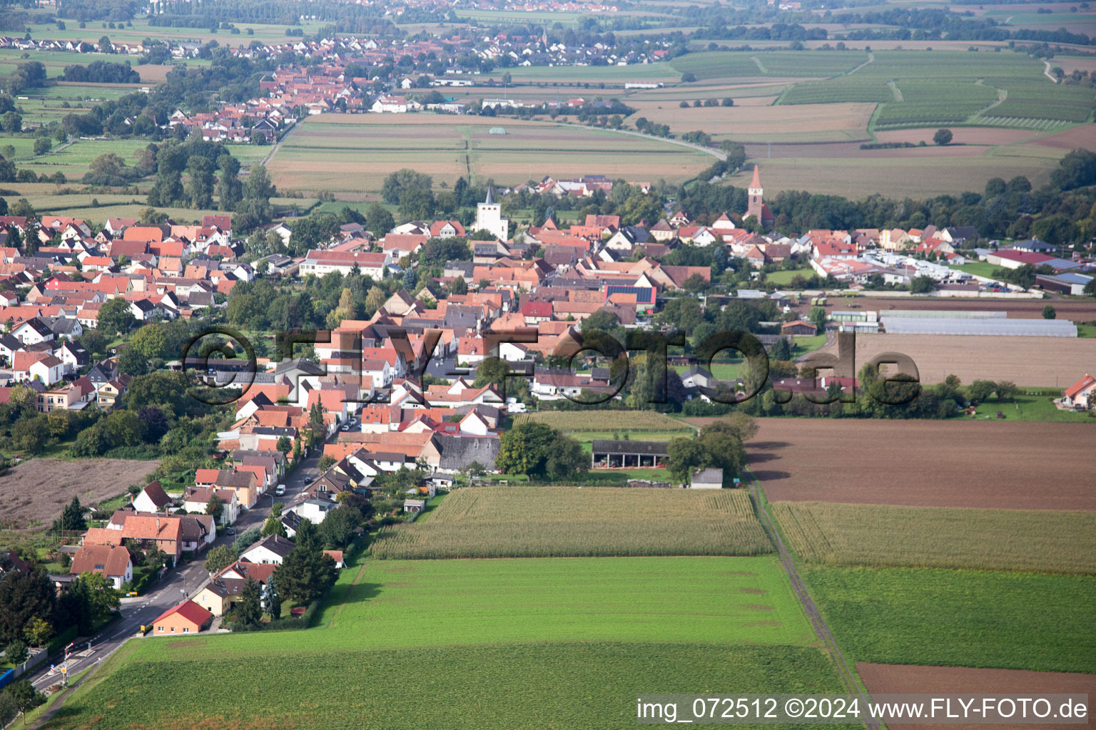 Minfeld in the state Rhineland-Palatinate, Germany seen from above