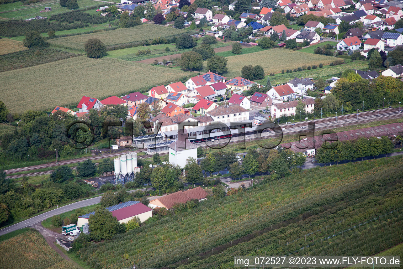 Aerial photograpy of Railroad station in Winden in the state Rhineland-Palatinate, Germany