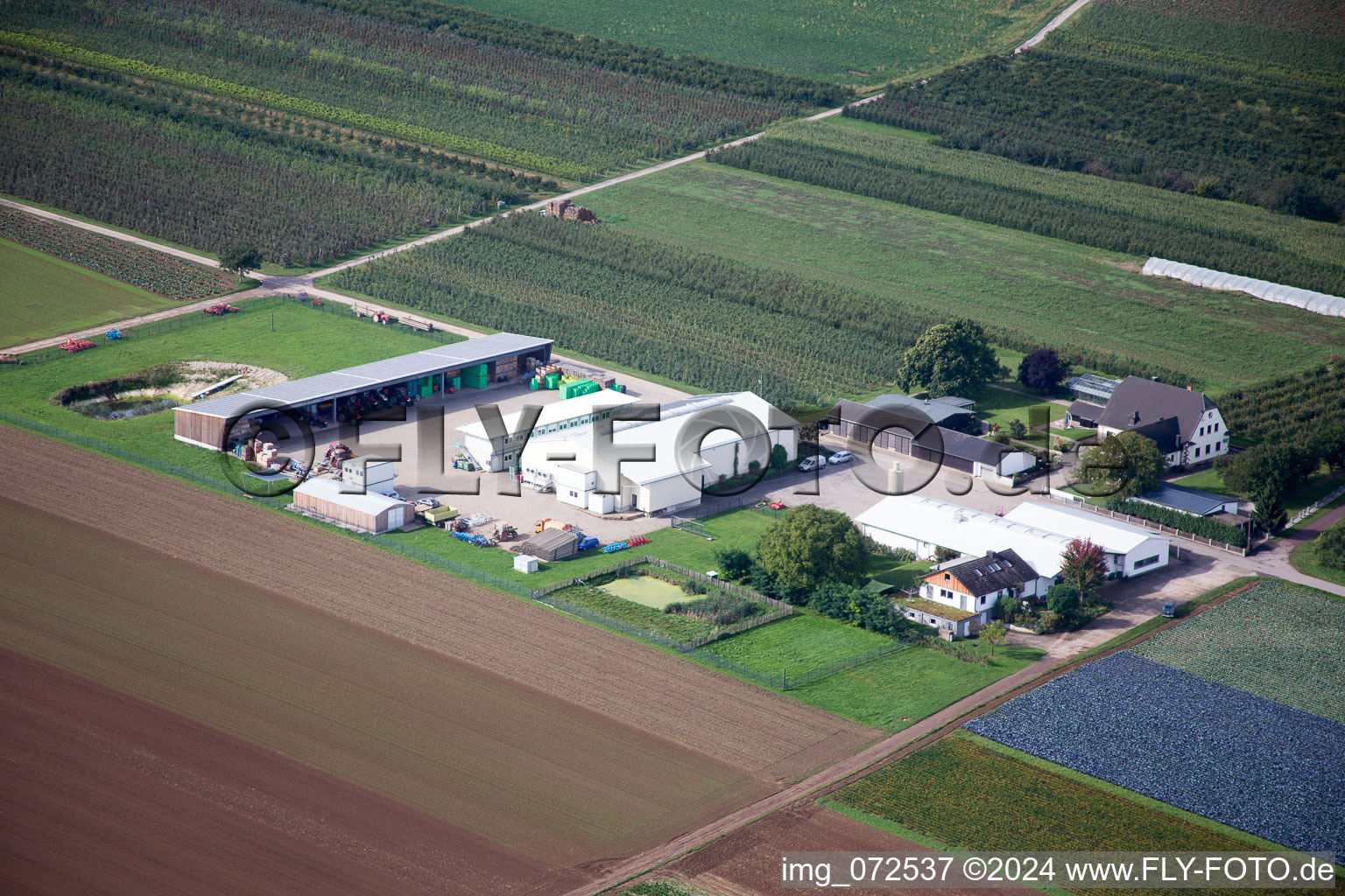 Aerial view of Organic farm in Winden in the state Rhineland-Palatinate, Germany