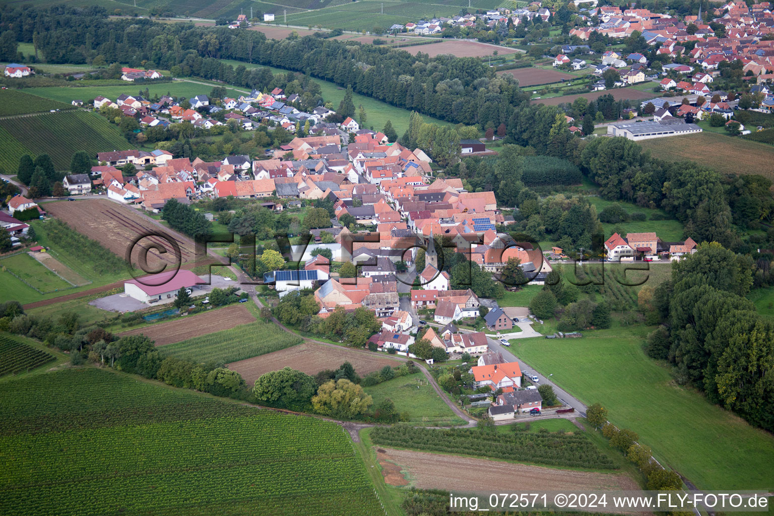 Aerial view of District Klingen in Heuchelheim-Klingen in the state Rhineland-Palatinate, Germany