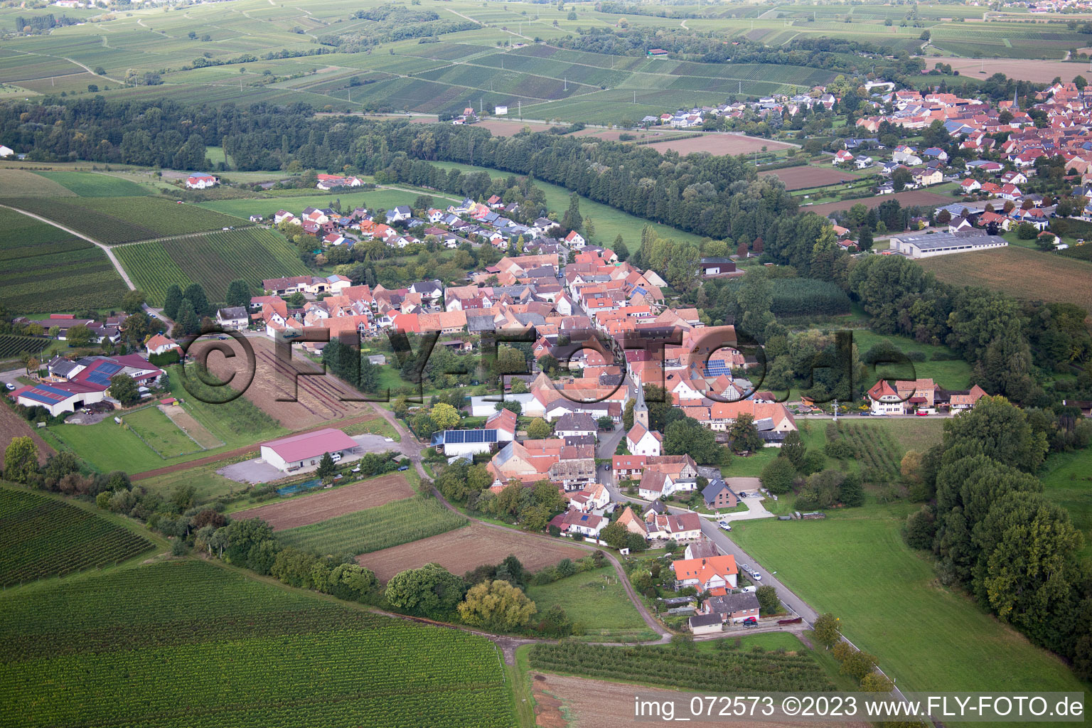 Aerial photograpy of District Klingen in Heuchelheim-Klingen in the state Rhineland-Palatinate, Germany