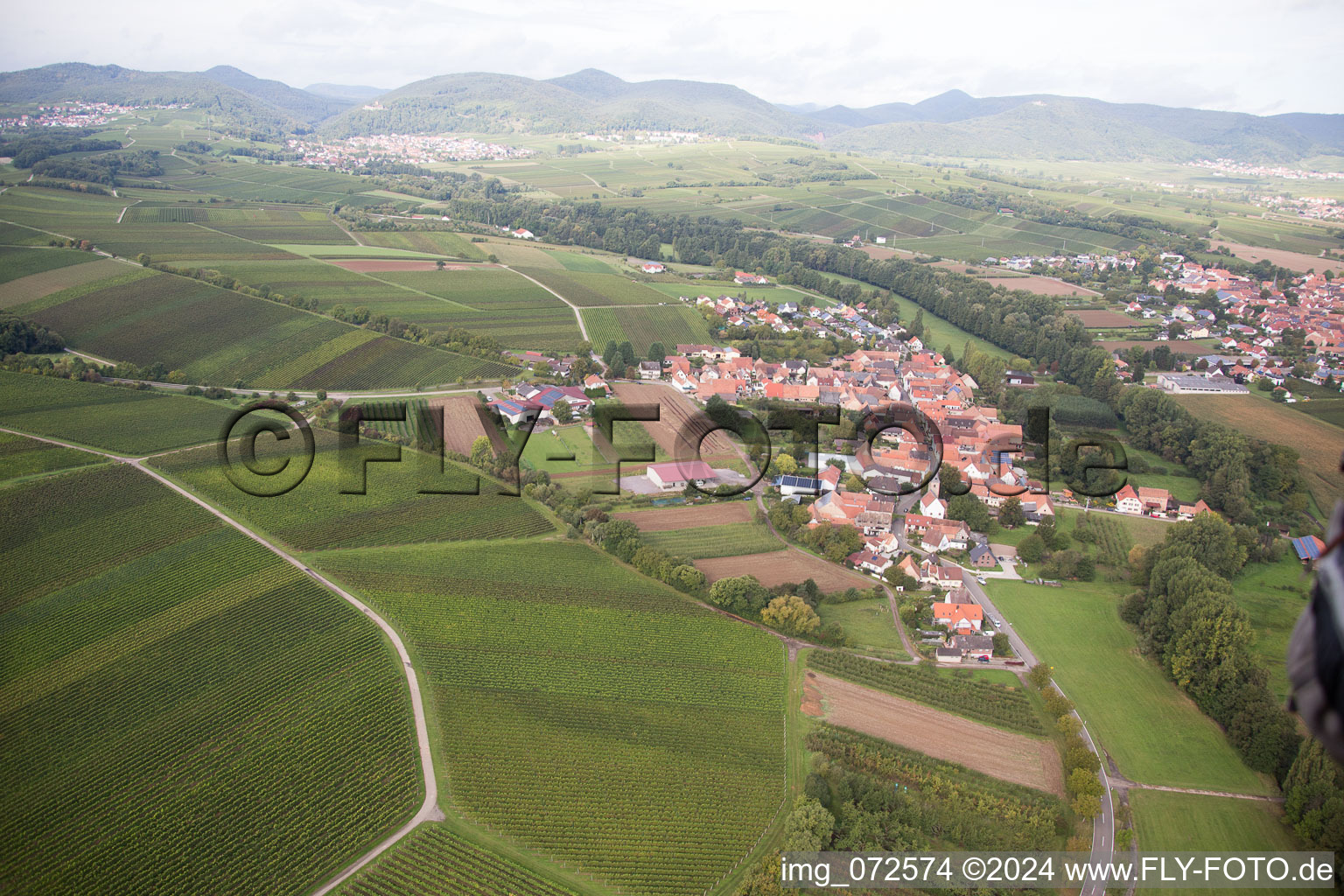 Oblique view of District Klingen in Heuchelheim-Klingen in the state Rhineland-Palatinate, Germany