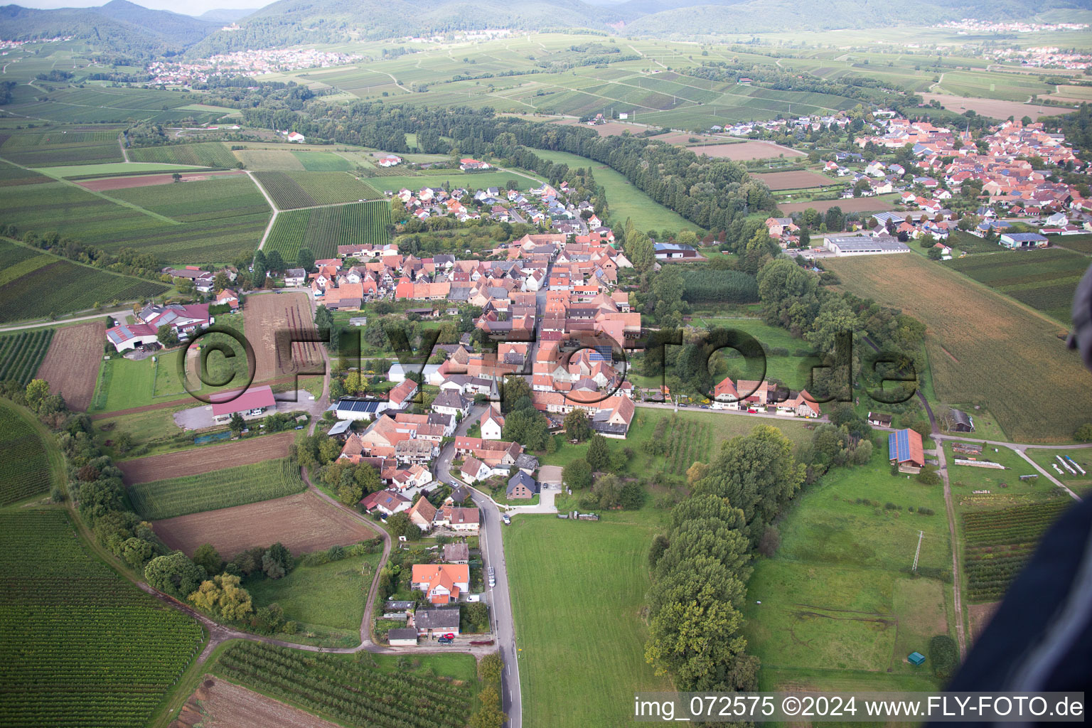 District Klingen in Heuchelheim-Klingen in the state Rhineland-Palatinate, Germany from above