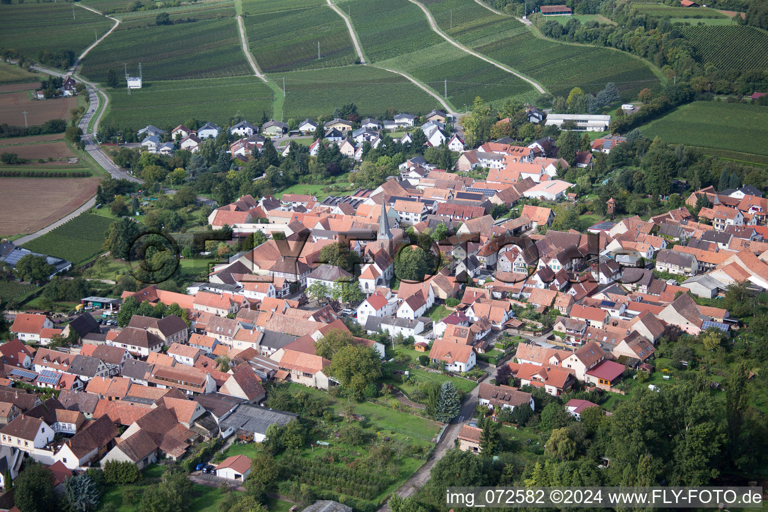 Aerial view of District Heuchelheim in Heuchelheim-Klingen in the state Rhineland-Palatinate, Germany