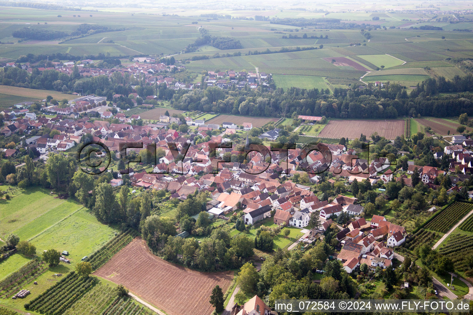 Aerial photograpy of District Heuchelheim in Heuchelheim-Klingen in the state Rhineland-Palatinate, Germany