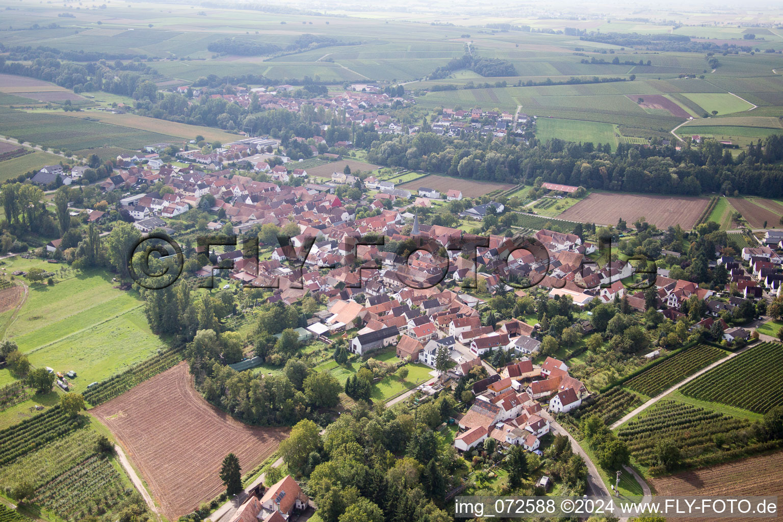 District Heuchelheim in Heuchelheim-Klingen in the state Rhineland-Palatinate, Germany from above