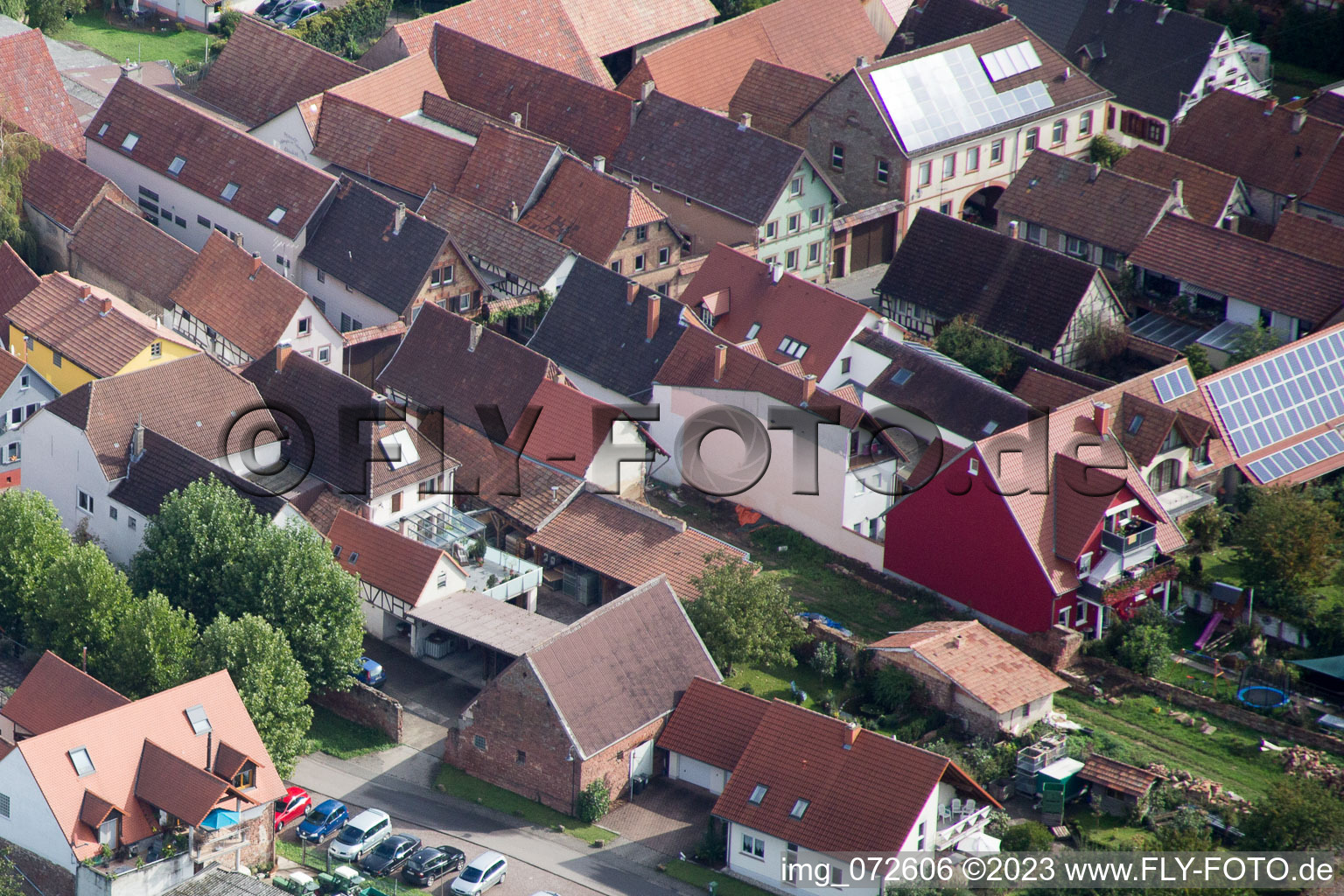 District Heuchelheim in Heuchelheim-Klingen in the state Rhineland-Palatinate, Germany from the plane