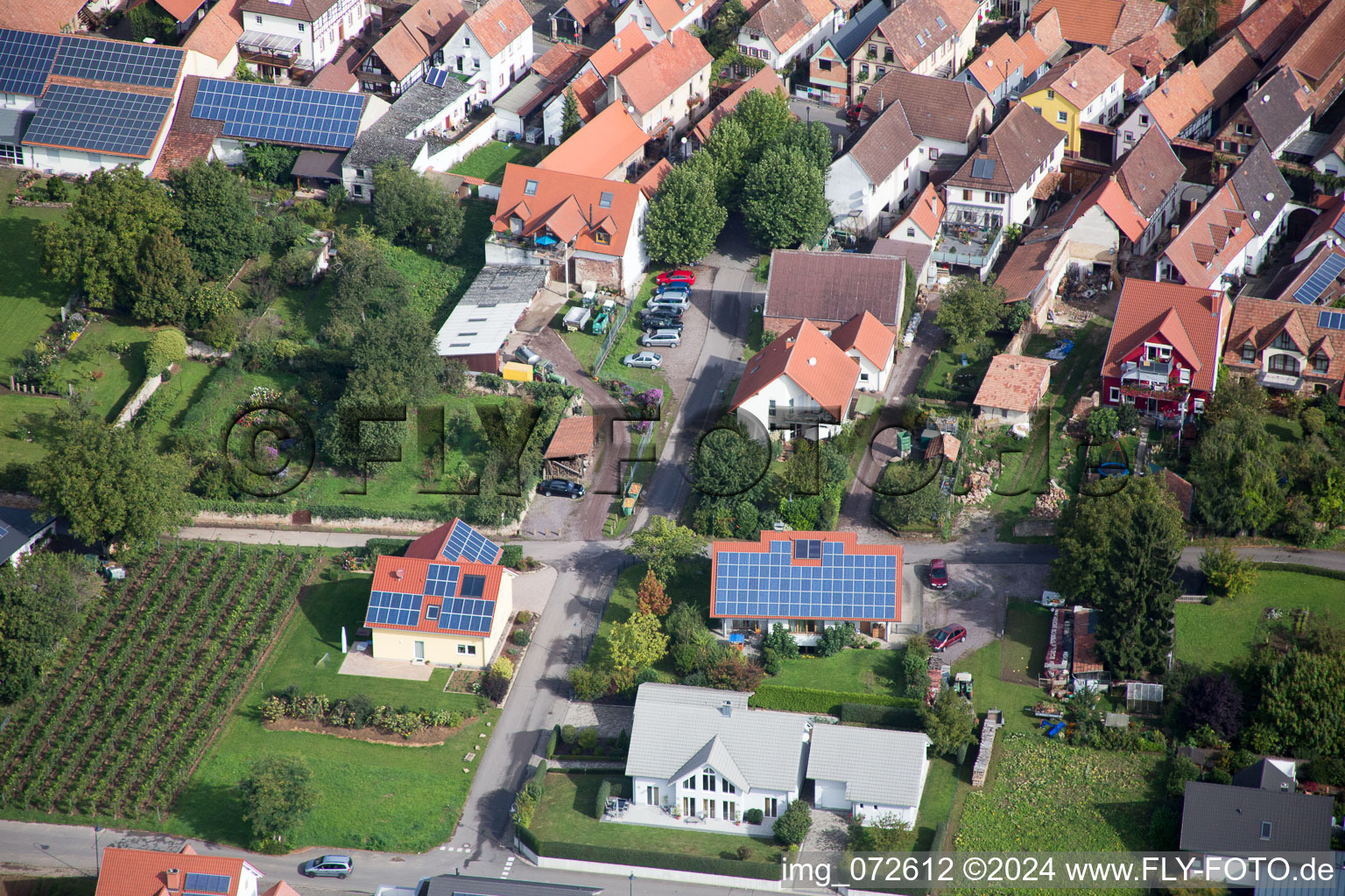 Drone recording of District Heuchelheim in Heuchelheim-Klingen in the state Rhineland-Palatinate, Germany