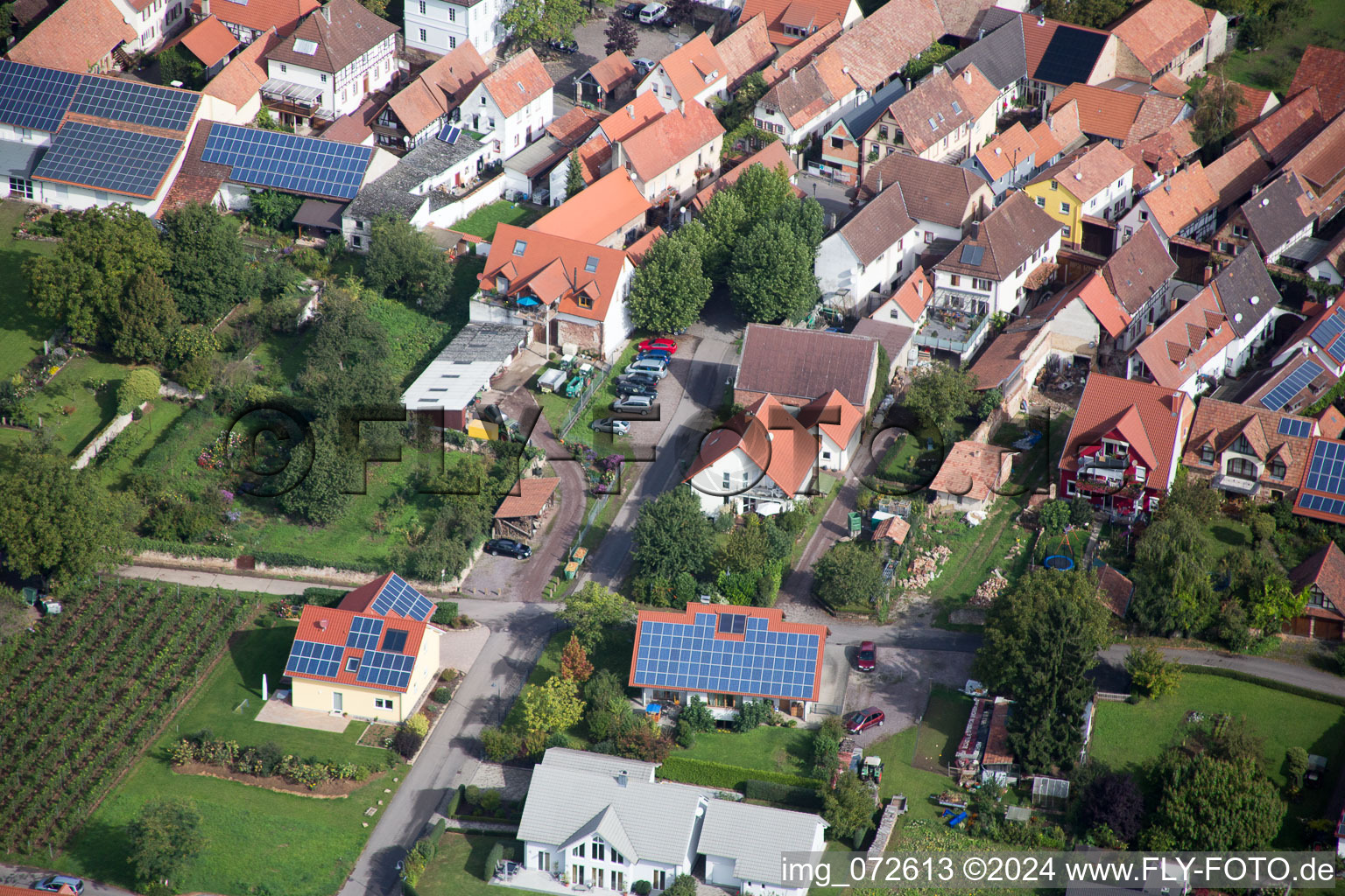 Drone image of District Heuchelheim in Heuchelheim-Klingen in the state Rhineland-Palatinate, Germany