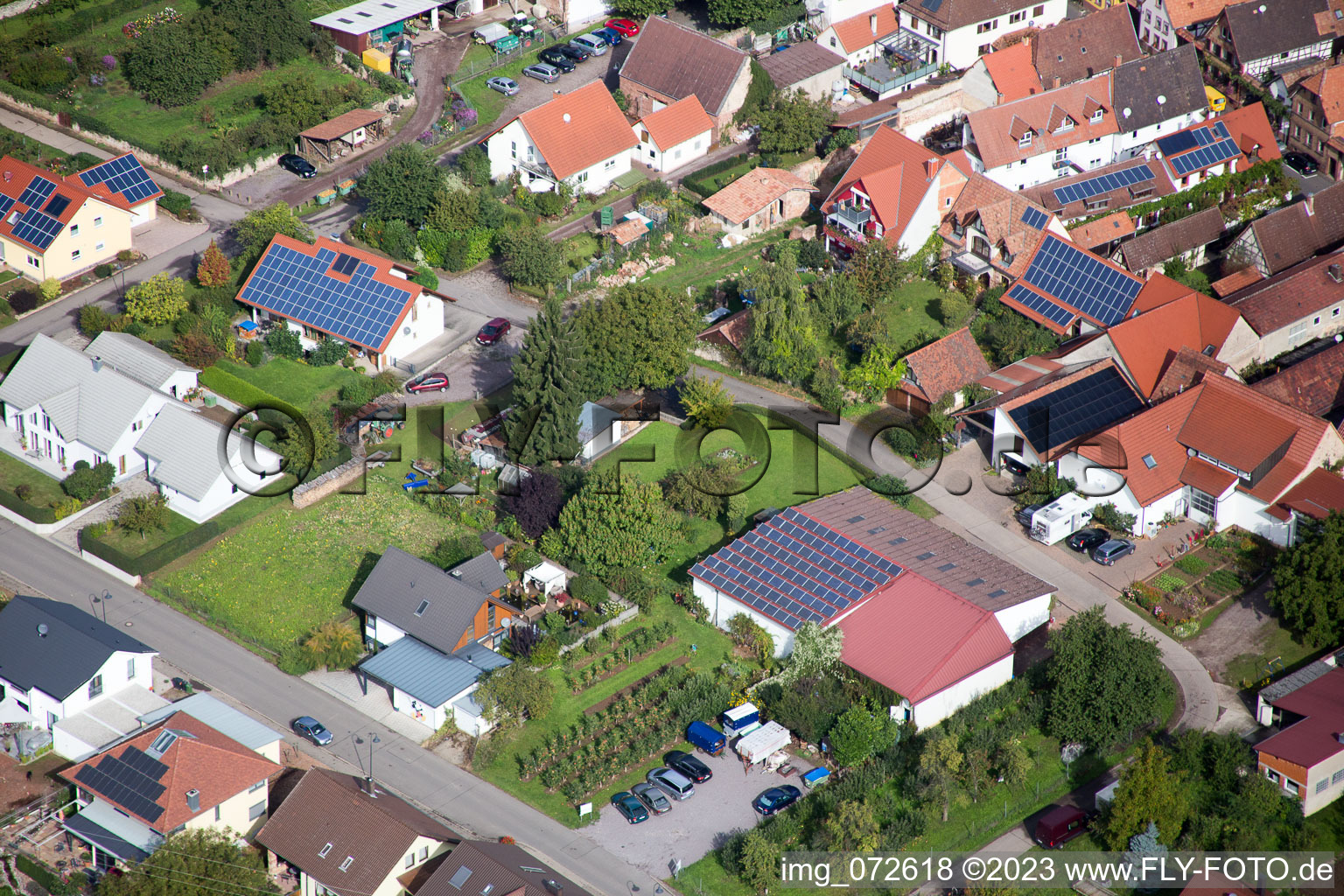 Aerial view of District Heuchelheim in Heuchelheim-Klingen in the state Rhineland-Palatinate, Germany