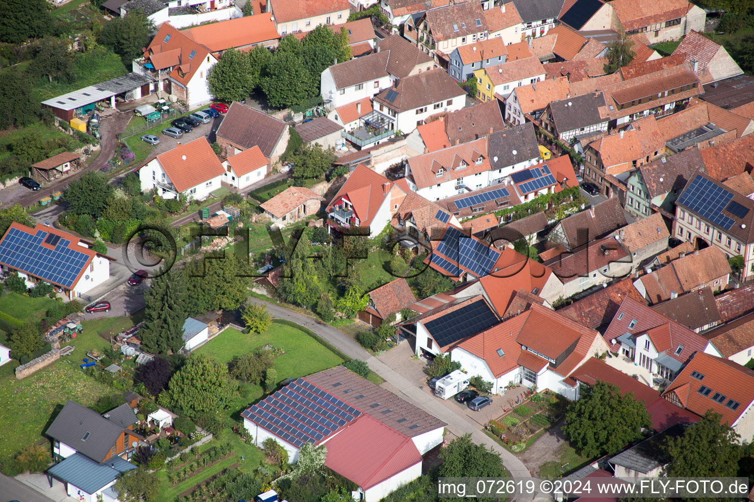 Aerial photograpy of District Heuchelheim in Heuchelheim-Klingen in the state Rhineland-Palatinate, Germany