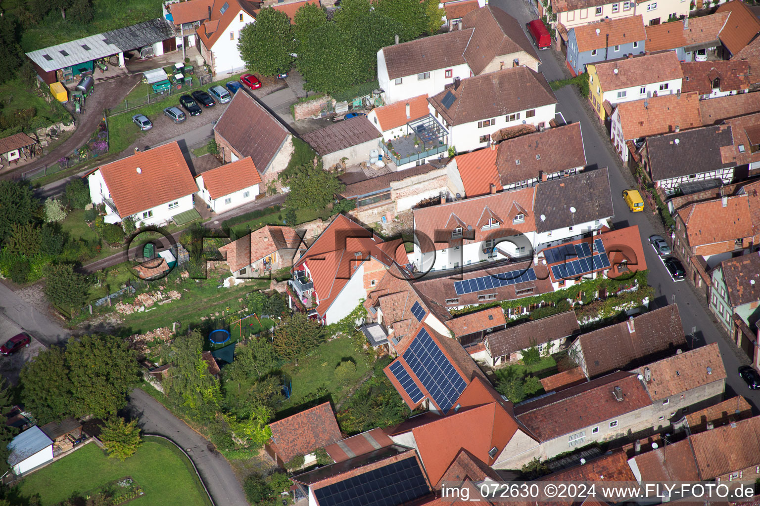 District Heuchelheim in Heuchelheim-Klingen in the state Rhineland-Palatinate, Germany from the plane