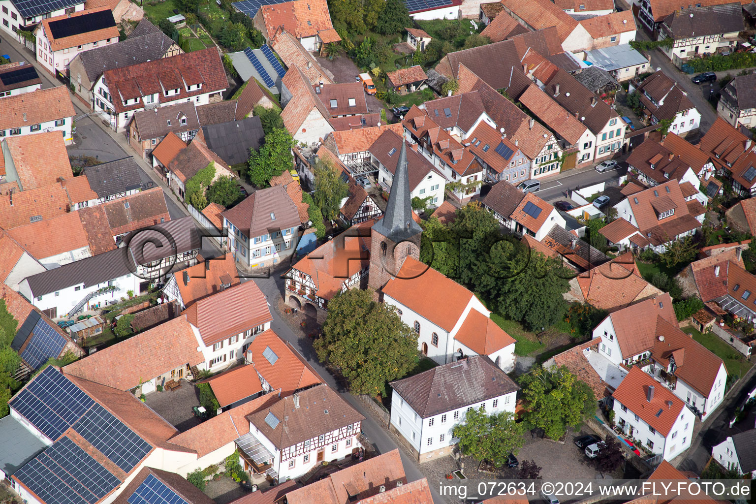 Church, Main Street in the district Heuchelheim in Heuchelheim-Klingen in the state Rhineland-Palatinate, Germany