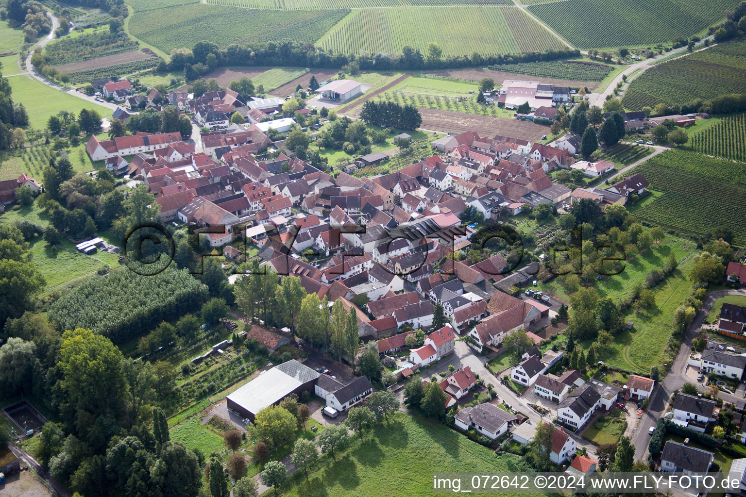 District Klingen in Heuchelheim-Klingen in the state Rhineland-Palatinate, Germany seen from above