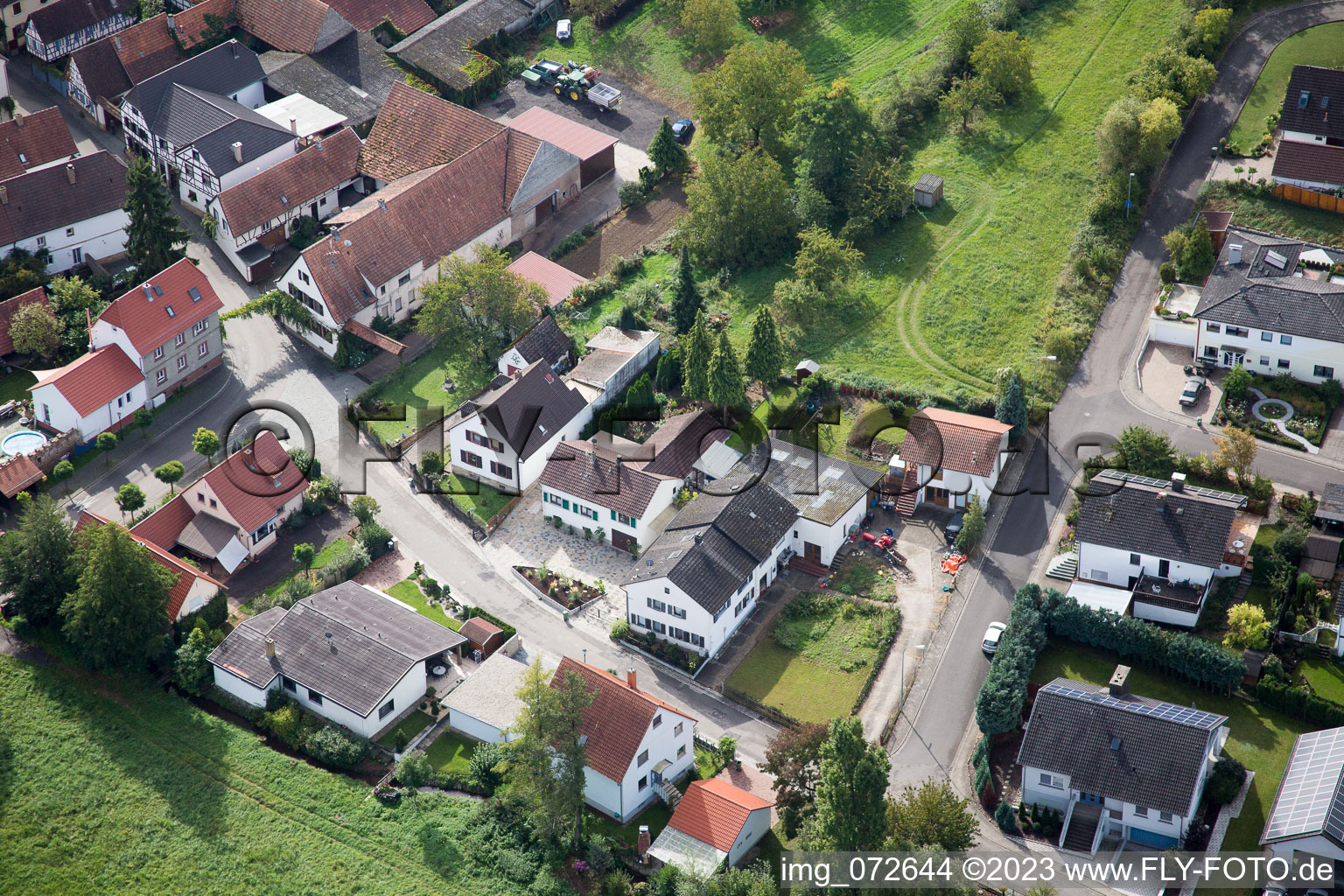 District Klingen in Heuchelheim-Klingen in the state Rhineland-Palatinate, Germany from the plane
