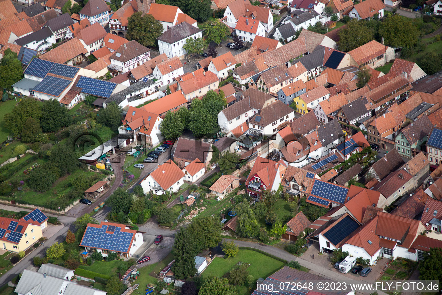 Drone image of District Heuchelheim in Heuchelheim-Klingen in the state Rhineland-Palatinate, Germany