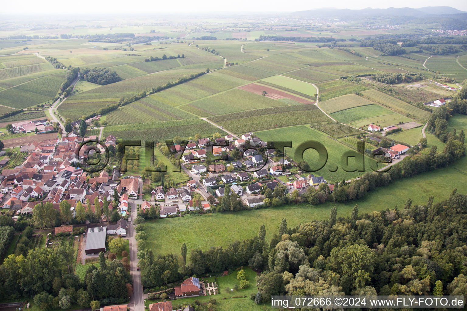 Drone image of District Klingen in Heuchelheim-Klingen in the state Rhineland-Palatinate, Germany