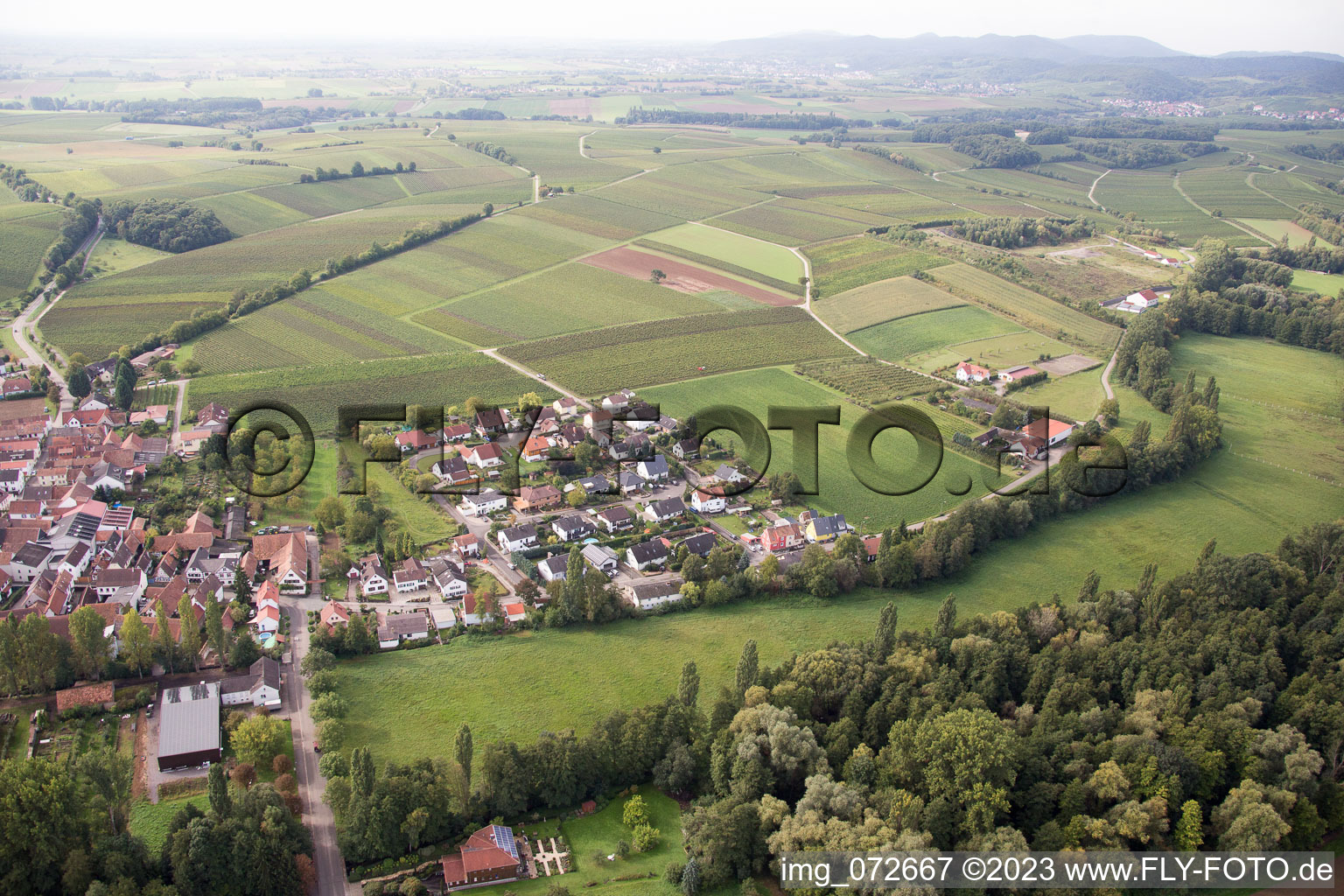 District Klingen in Heuchelheim-Klingen in the state Rhineland-Palatinate, Germany from the drone perspective