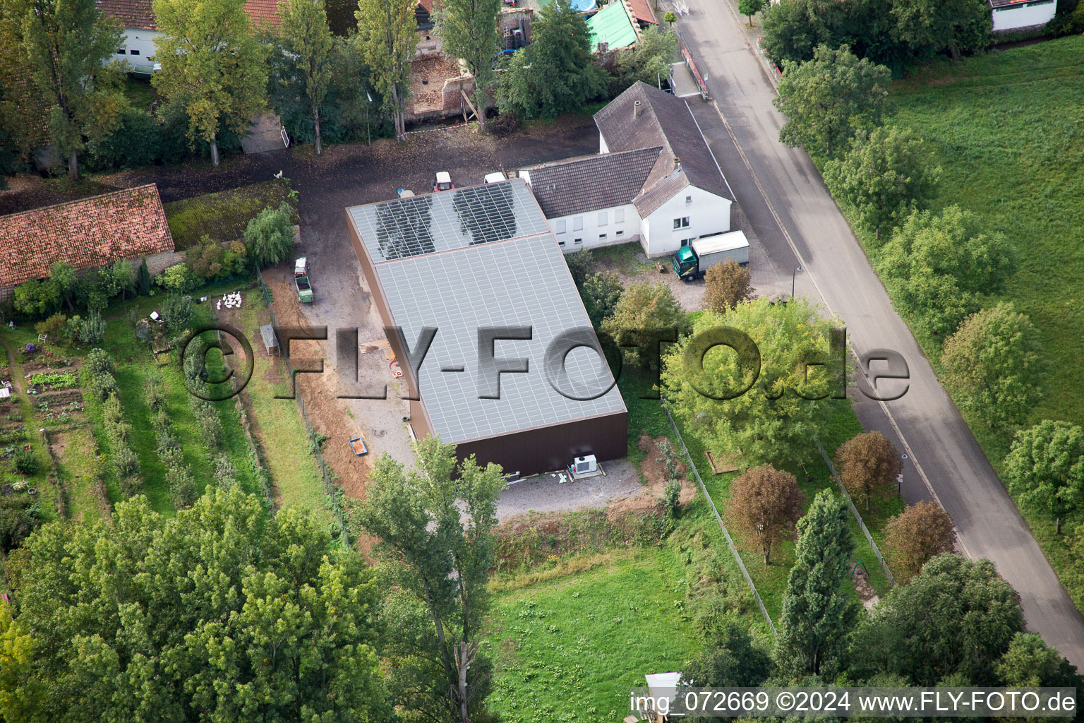 District Klingen in Heuchelheim-Klingen in the state Rhineland-Palatinate, Germany from a drone