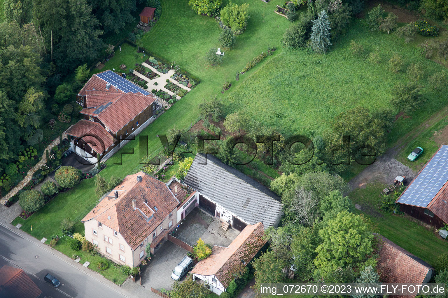 District Klingen in Heuchelheim-Klingen in the state Rhineland-Palatinate, Germany seen from a drone