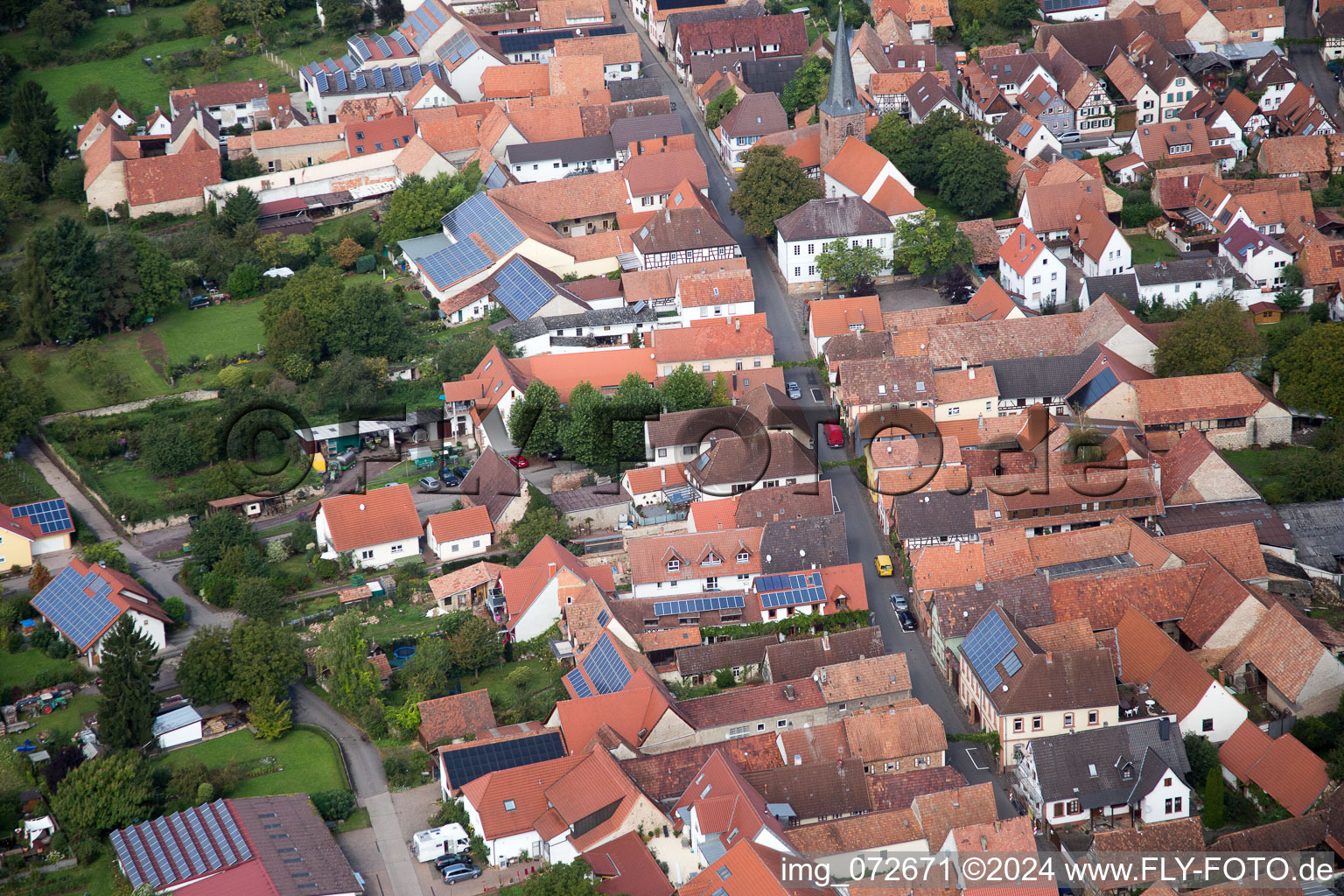 Drone image of District Heuchelheim in Heuchelheim-Klingen in the state Rhineland-Palatinate, Germany