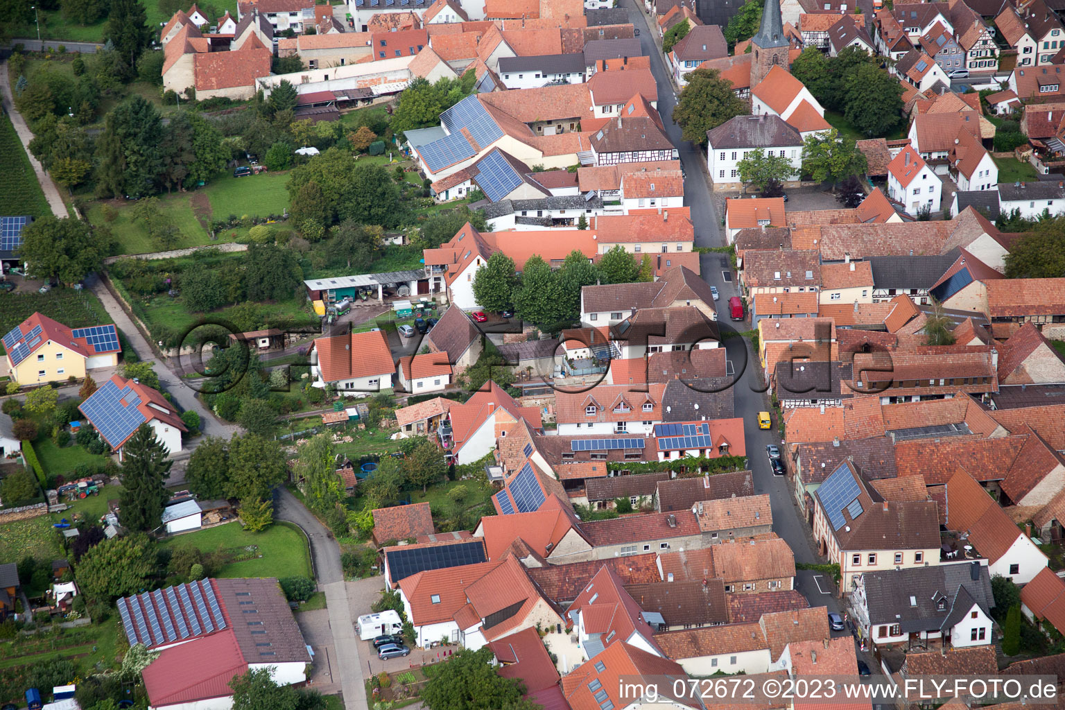 District Heuchelheim in Heuchelheim-Klingen in the state Rhineland-Palatinate, Germany from the drone perspective