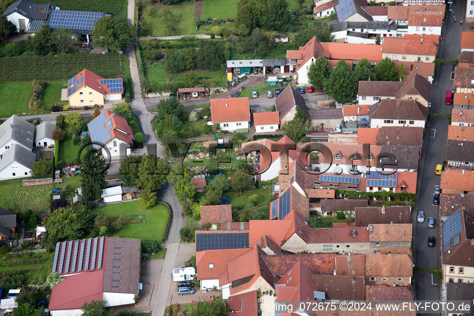 Aerial view of District Heuchelheim in Heuchelheim-Klingen in the state Rhineland-Palatinate, Germany