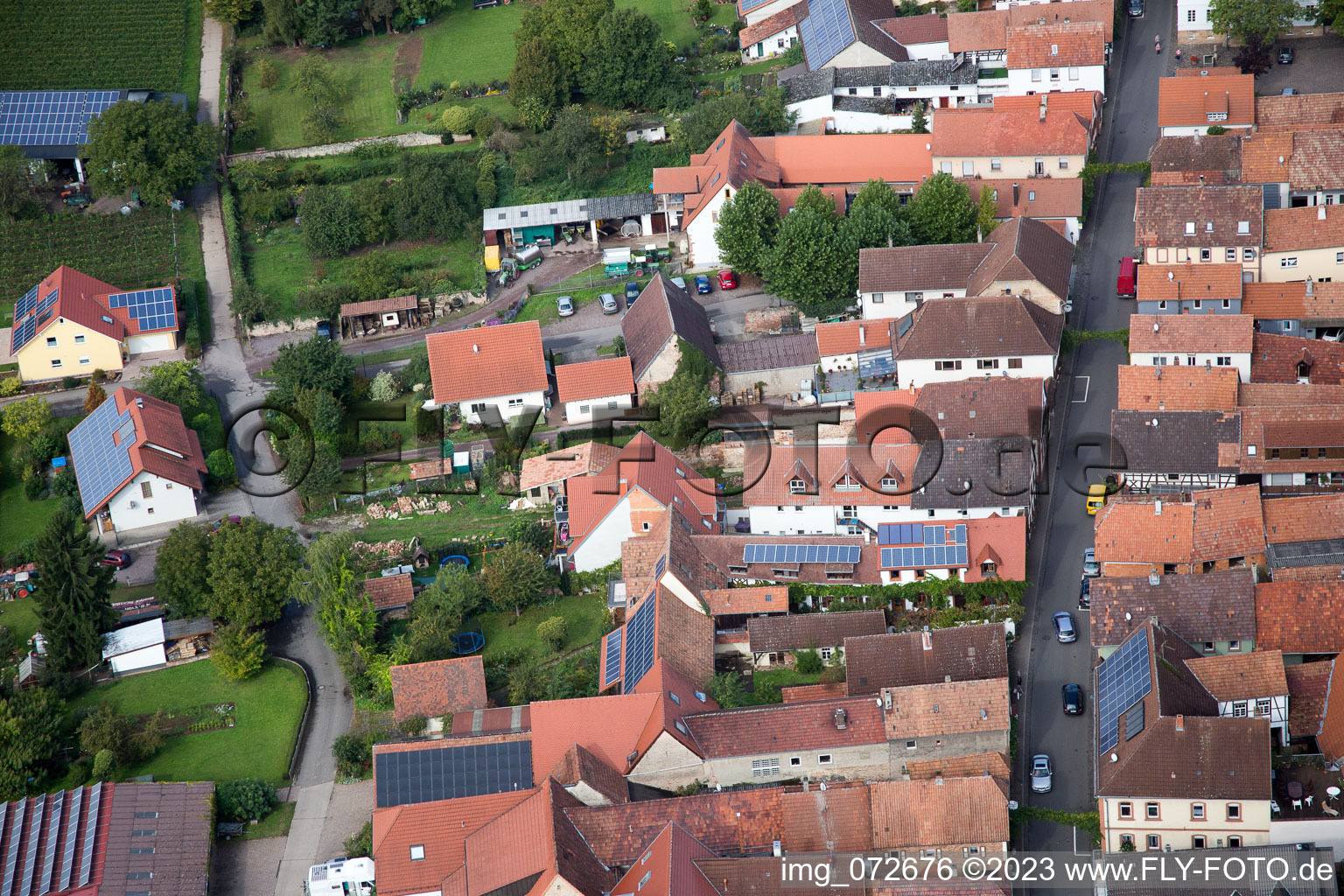 Aerial photograpy of District Heuchelheim in Heuchelheim-Klingen in the state Rhineland-Palatinate, Germany