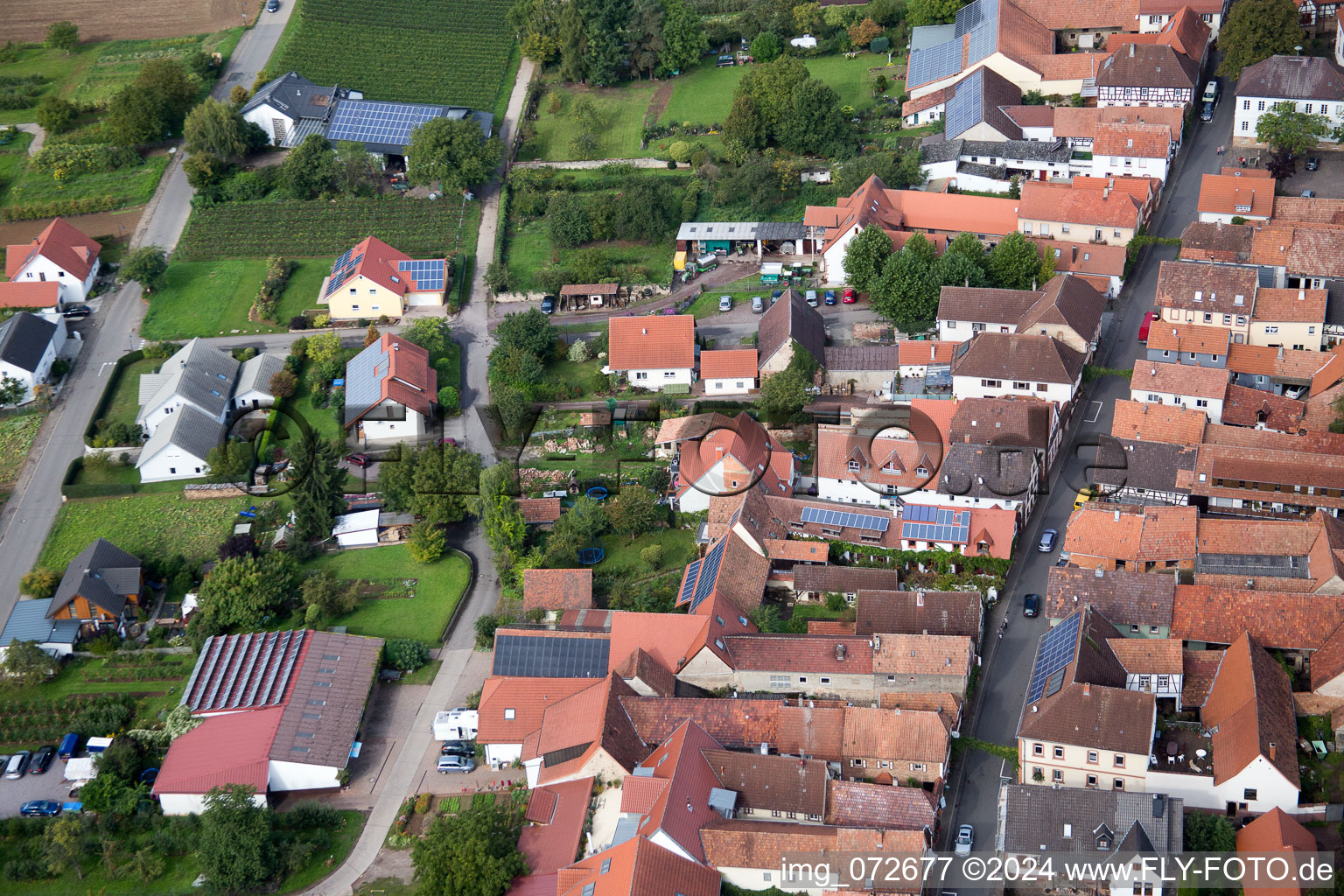 Oblique view of District Heuchelheim in Heuchelheim-Klingen in the state Rhineland-Palatinate, Germany