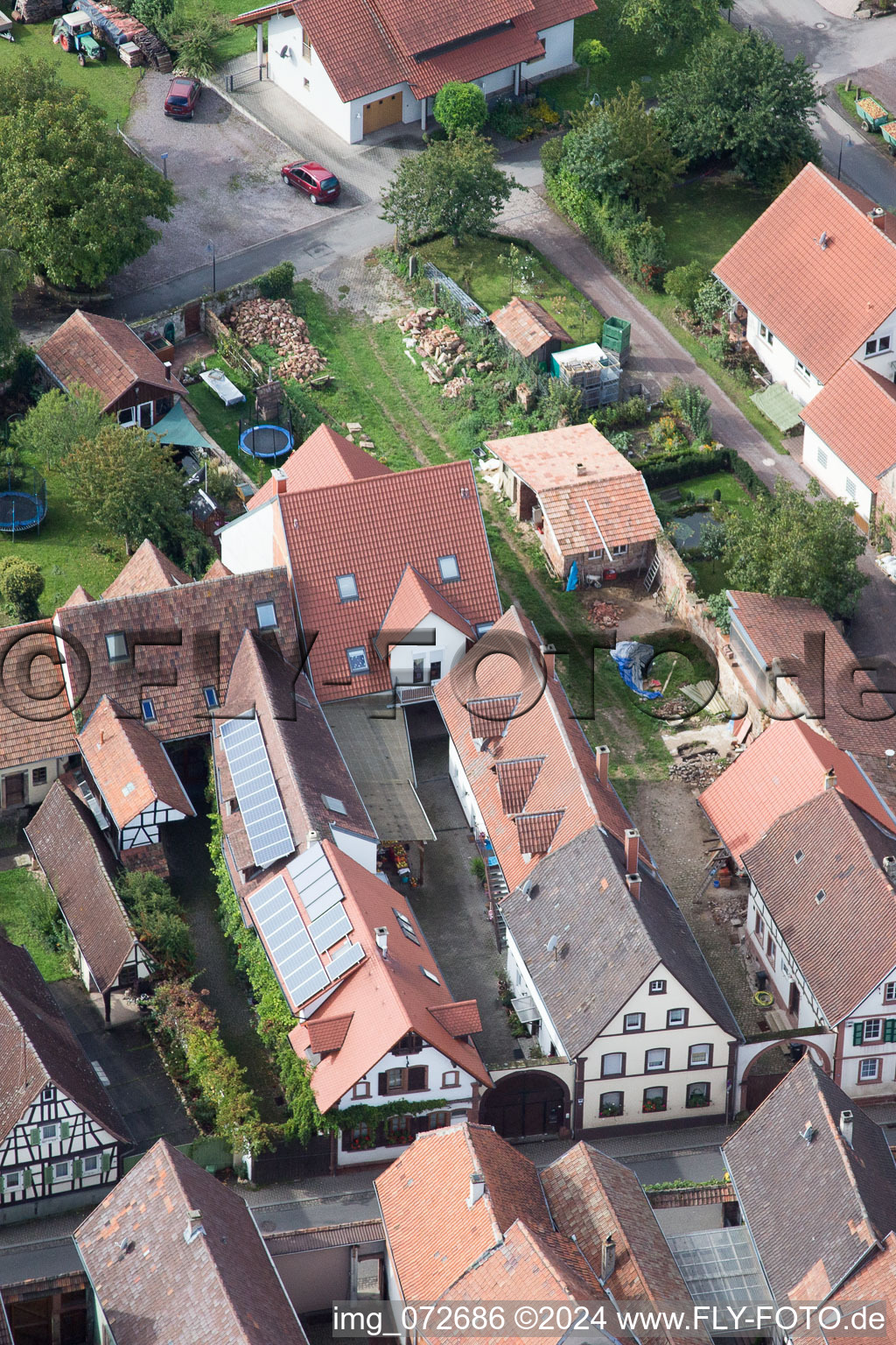 District Heuchelheim in Heuchelheim-Klingen in the state Rhineland-Palatinate, Germany from the plane