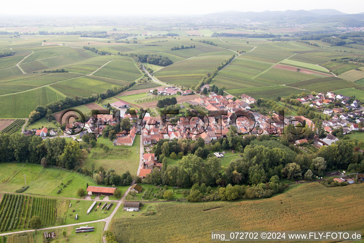 Aerial view of District Klingen in Heuchelheim-Klingen in the state Rhineland-Palatinate, Germany