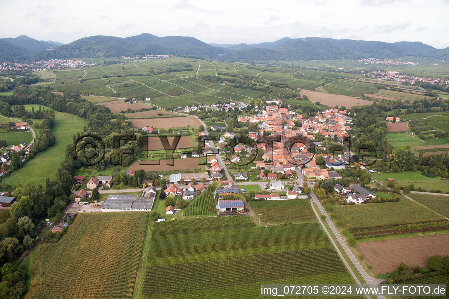 Aerial photograpy of District Klingen in Heuchelheim-Klingen in the state Rhineland-Palatinate, Germany